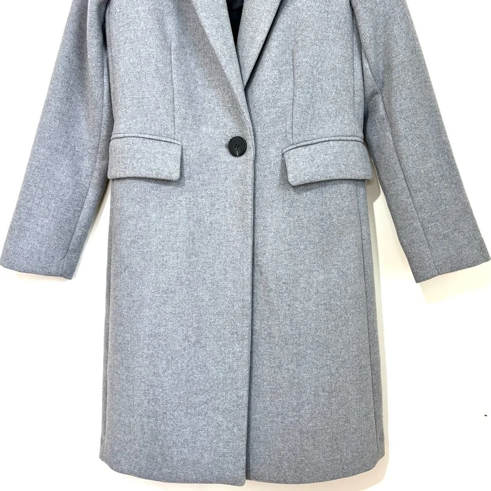 Mango MNG heather gray wool blend one button business classic tailored pea coat